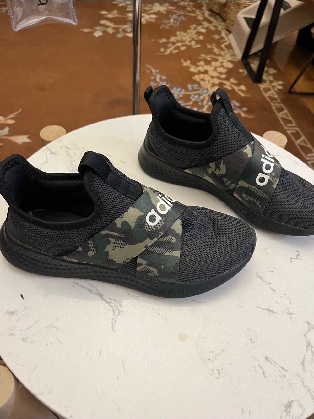 Adidas Womens Black Camo Slip-On Athletic Shoes